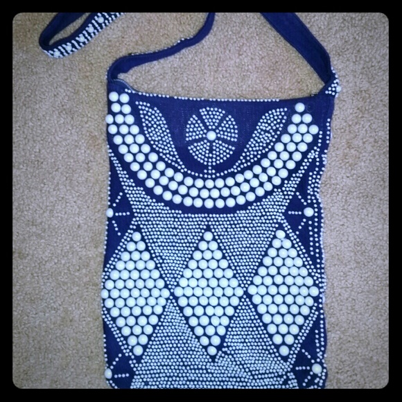 Blue & White Beaded Bag