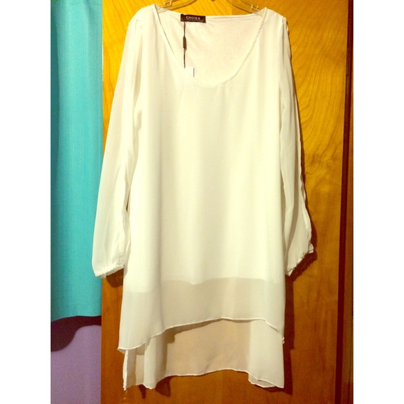 Never wore white chiffon dress with slip sleeves