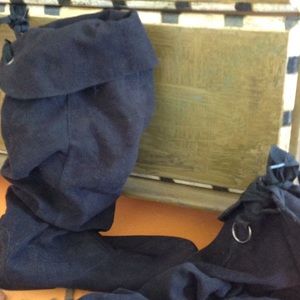 Black suede-like slouch boots