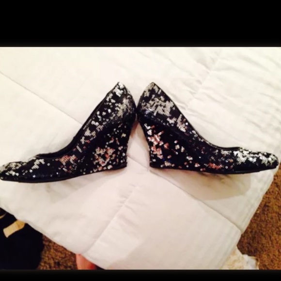 Black Silver sequin wedges size 7