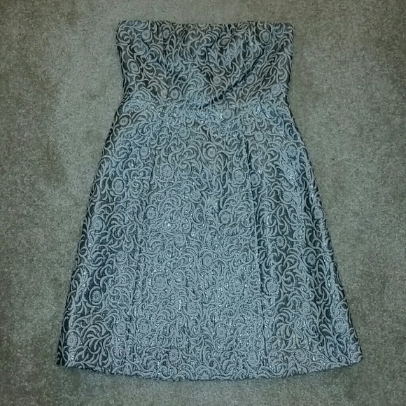 Silver/Pewter and Cream Floral Tube Dress - Picture 1 of 2