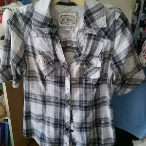 Silver plaid Guess button down