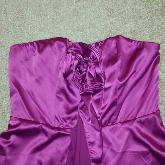 Satin Fuchsia Ruffled Strapless Dress - Picture 2 of 2