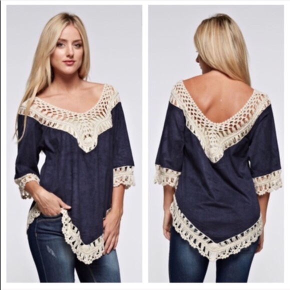Faux suede crochet trim top LAST ONE - Picture 2 of 2