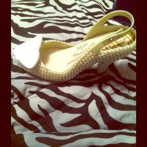 Pearl and white heart wedding shoes