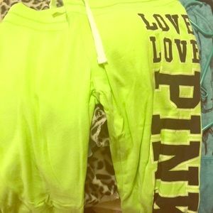 PINK lime green Victoria Secret sweats. Small
