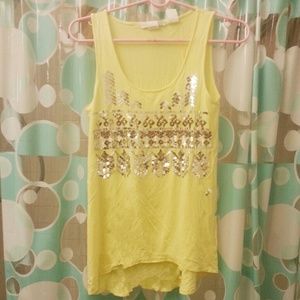 Soft Yellow Embellished Tank Top