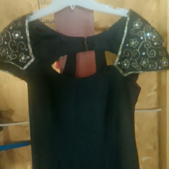NWOT Beautiful Black dress with gold embroidery