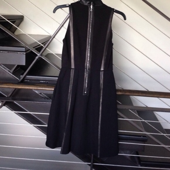REBECCA TAYLOR Black Leather Trim Shift Dress Size 0 Sleeveless Mini - Picture 4 of 5