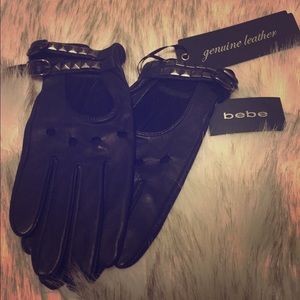 Bebe Studded Leather Moto Gloves BNWT