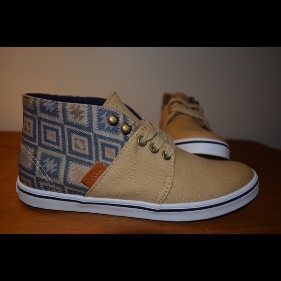 Tan, printed vans NEVER WORN