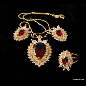 18k  Gold Plated Garnet Jewelry Set