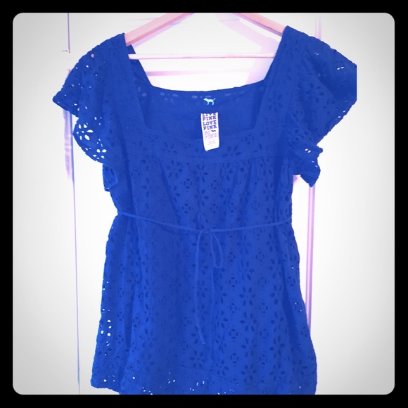 PINK Victoria's Secret Tops - Navy fully-lined crochet PINK tunic