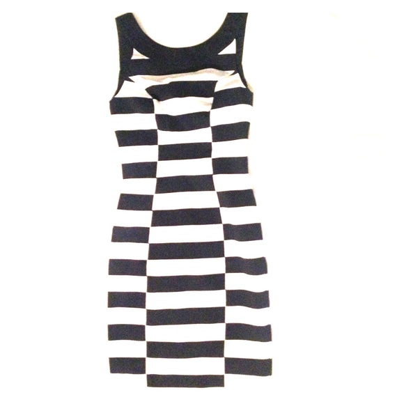 H&M navy blue & white bodycon