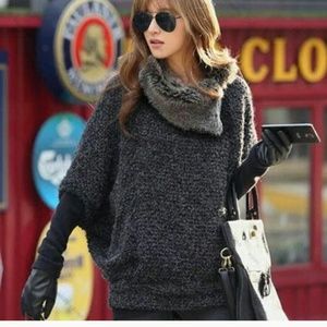 Batwing  gray and black faux fur sweater