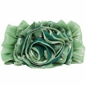 GREEN CLUTCH CHIFFON SATIN EVENING BAG DRESS