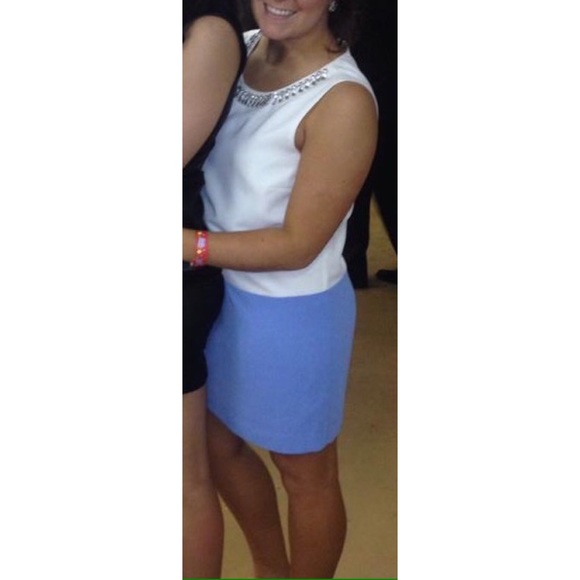 Light Blue/White Mini Cocktail Dress - Rhinestones