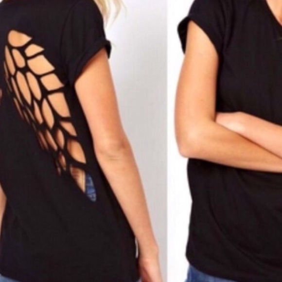 Tops - Angel cut out black top