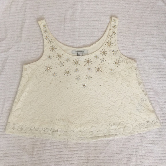 Forever 21 Cream Lace Top Size Small
