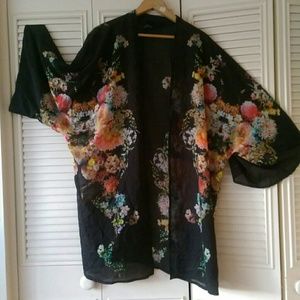 Black floral chiffon kimono.