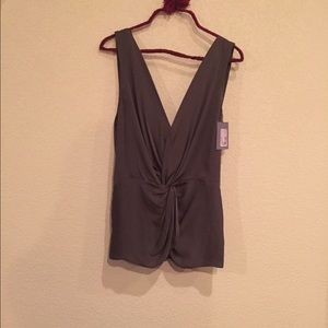 Gray crossover short sleeve blouse