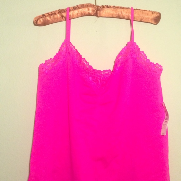 Pink tank top with lace.