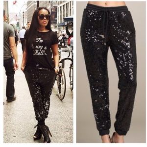 Celeb Inspired Sequin Joggers (Black)