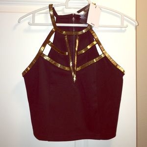 ANGL GOLD DETAILED CAGED NECK CROP TOP SIZE S