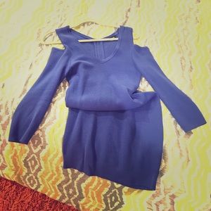 90% new Bebe blue sweater open shoulder dress