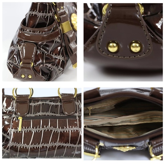 Metallic Brown Croco Patent Lion Head Satchel Bag - Picture 4 of 4