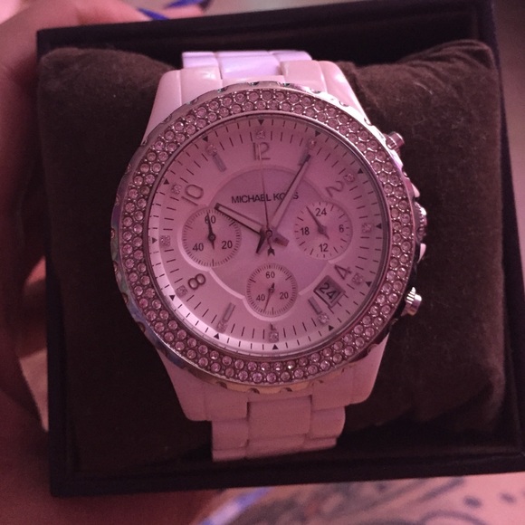 Beautiful white MK watch with diamond face