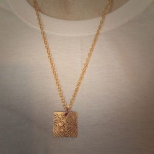 FUNKY Etched brass necklace artist drawn & signed!