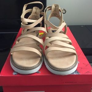 Nude and white gladiator sandals