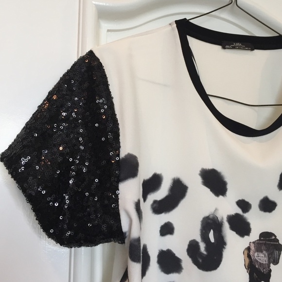 Zara sequin black and pink top - Picture 2 of 4