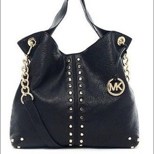 ASTOR Black Studded Leather Hobo Purse Large Tote