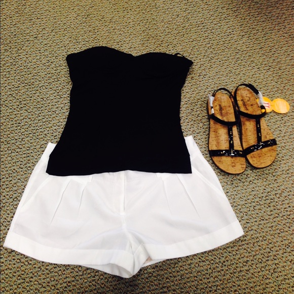 BCBGirls strapless black top & Express white shirt