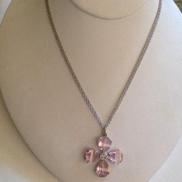Jewelry - Sterling & Pink Flower Crystal Necklace