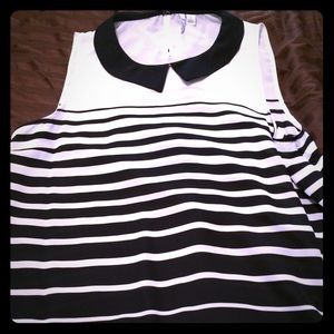 Nwot Sheer sleeveless black&white striped shirt