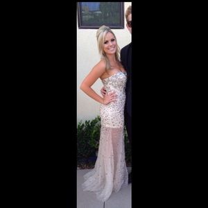 Rhinestone white/nude prom dress