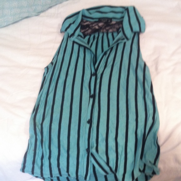 Black and blue striped button up shirt (: