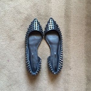 Zara Black Leather D'orsay Flats with Studs
