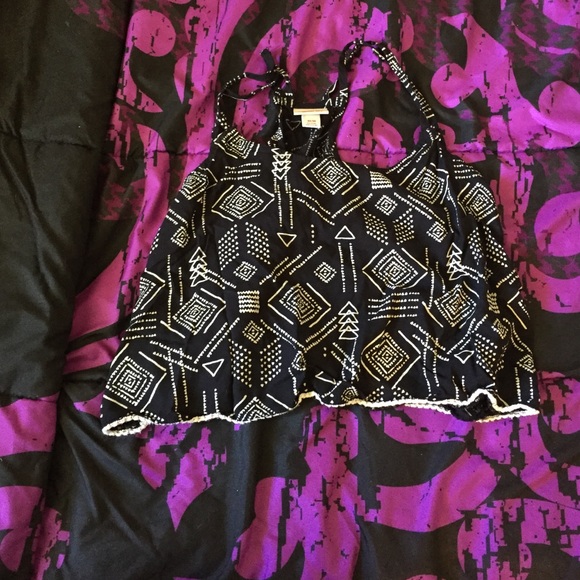 Aztec crop top, lace hem, razor back