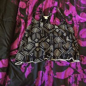 Aztec crop top, lace hem, razor back