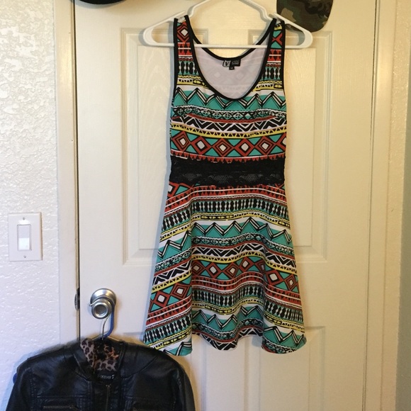 Aztec skater dress with lace waist