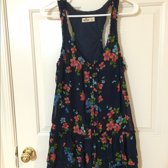 Blue dress with colorful flowers