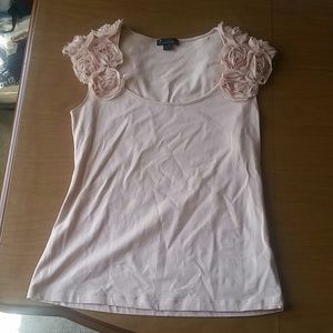 Blush cap sleeve top with chiffon rose sleeves