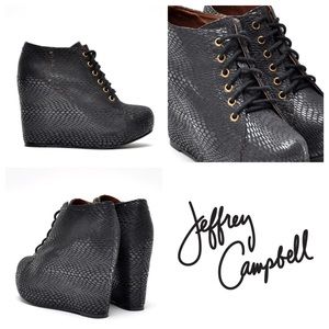 Jeffrey Campbell 9.5 99 tie Black Snake Skin Wedge