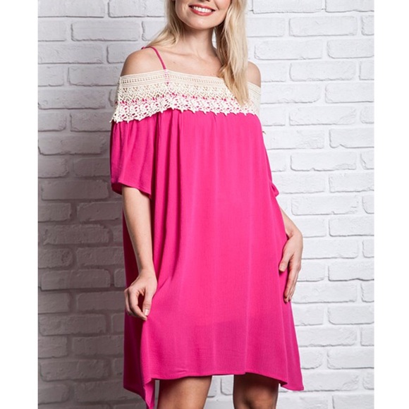 The SOLVANG off shoulder ️DRESS - FUSCHIA - Picture 2 of 2
