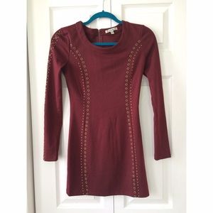 Burgundy and gold detailed body con dress