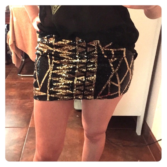 Sparkle gold and black tribal print party skirt